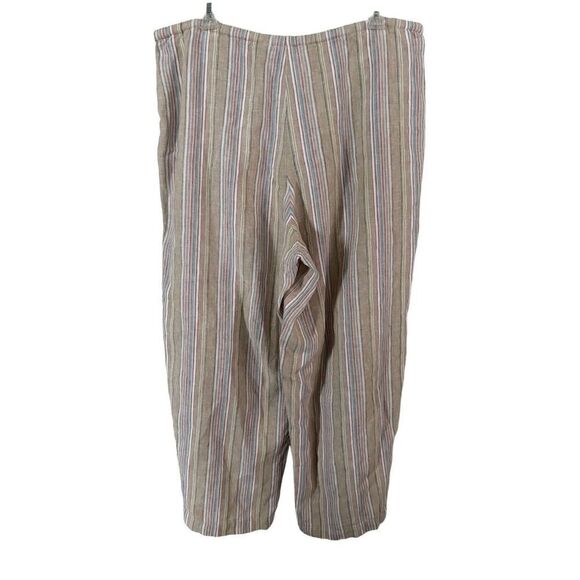L.L. Bean Women's 14 Reg 100% Linen Cropped Wide Leg Tie Pants Pockets Stripes - Picture 2 of 7